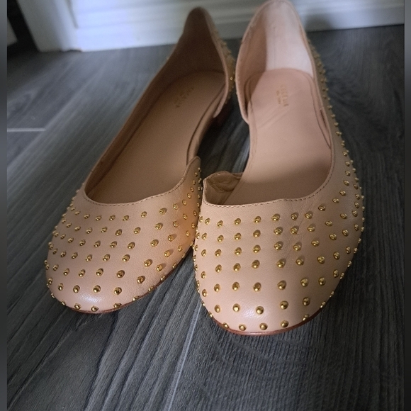 Cecelia NEW YORK leather studded flats shoes neutral beige almond toe - Picture 9 of 12